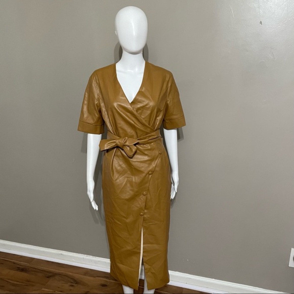 MINT LIMIT Faux Leather Wrap Button Down Dress